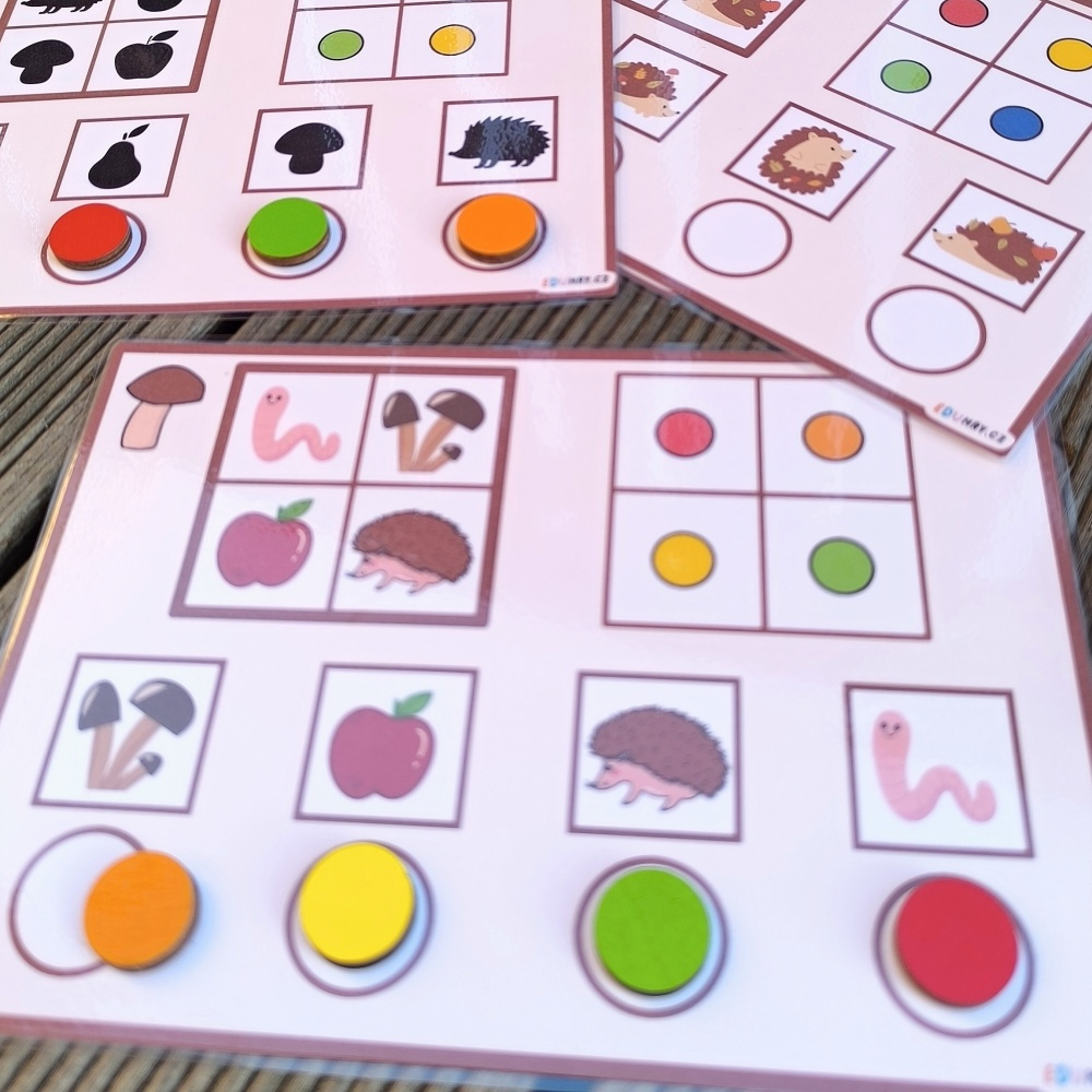 Aktivity ježek - prostorové vnímání barevná kolečka pracovní listy